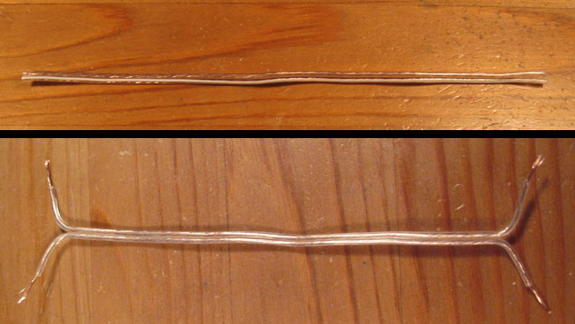 Split and Strip 1⁄2 inch lengths from the speaker wire on both sides and both ends.